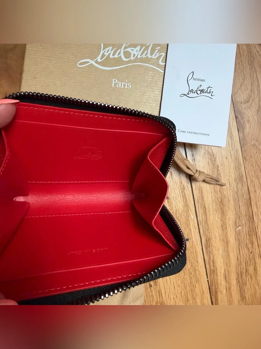 NEW Christian Louboutin black leather PANETTONE zip COIN PURSE card case wallet